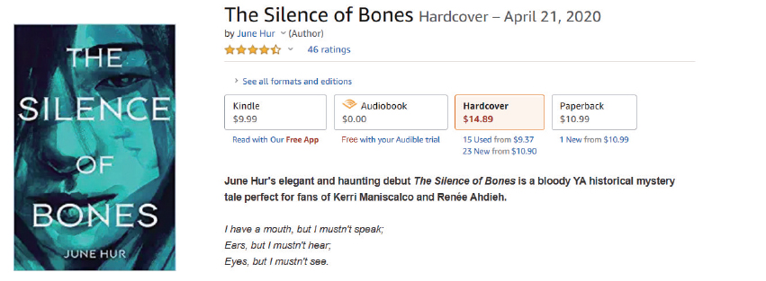 준 허(June Hur)의 『뼈의 침묵(The Silence of Bones)』 아마존 페이지