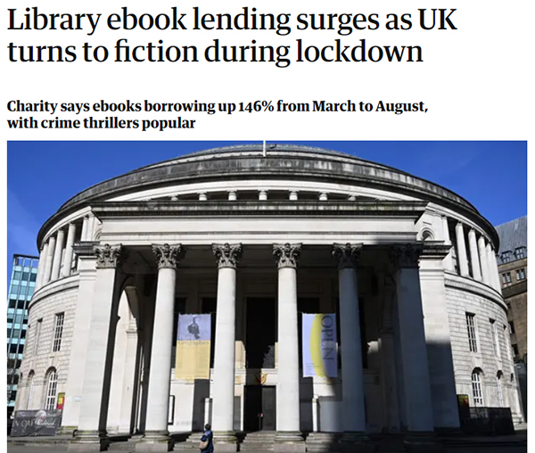 Library ebook lending surges as UK turns to fiction during lockdown