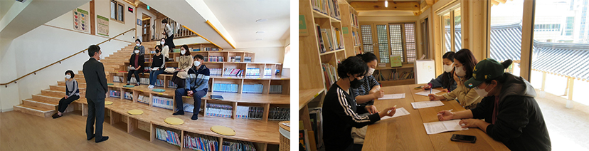 1층은 소규모 발표회나 행사의 장소로, 2층은 학부모 독서 동아리(카페)로 활용하는 모습