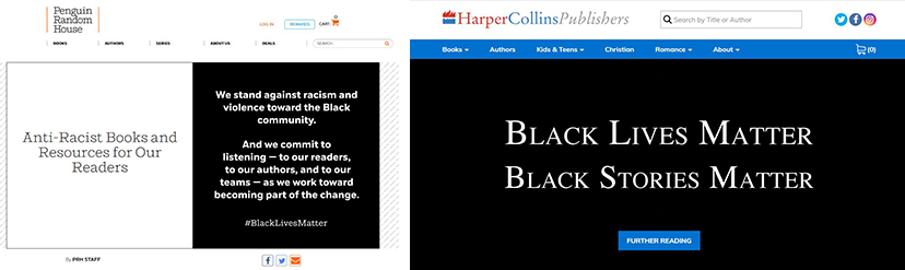 “흑인 인권도 소중하다”는 슬로건이 걸린 출판사 웹페이지