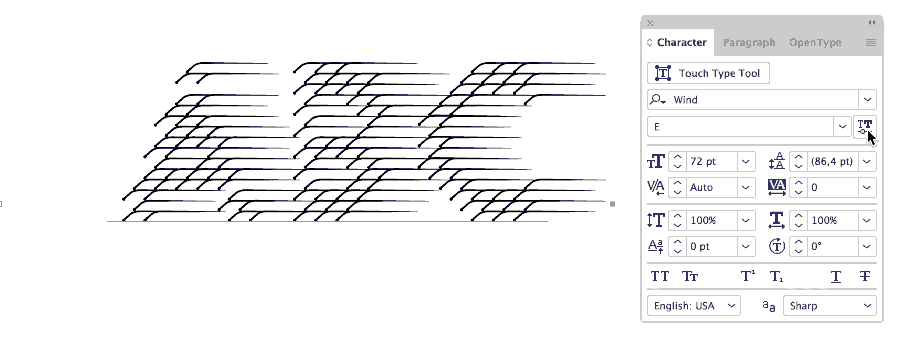 그림 1 _ 네덜란드 활자 개발사 티포텍의 베리어블 폰트 Wind( https://www.typotheque.com/blog/wind_a_layered_typeface_for_optical_illusions )